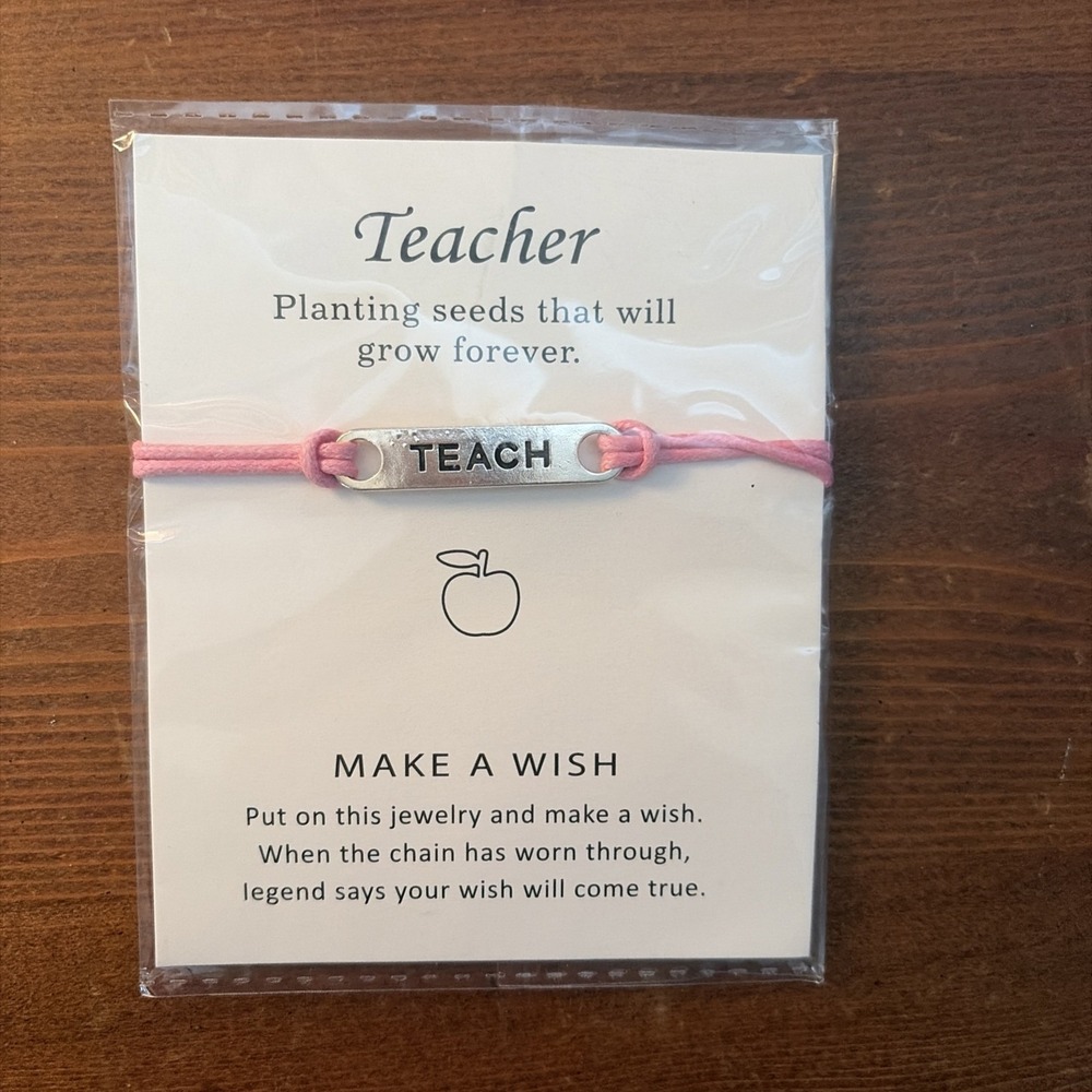 Teacher Bracelet Teach Present Gift Make Wish Jewelry New Pink Band Stocking NWT